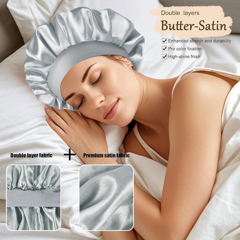 Doitory Store Satin Silk Bonnet for Sleeping, Soft Satin Lined Hair Bonnet for Women, Double Layer Sleep Nightcap - Image 3